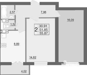 2-к квартира, на длительный срок, 55м2, 15/19 этаж