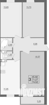 3-к квартира, на длительный срок, 74м2, 12/19 этаж