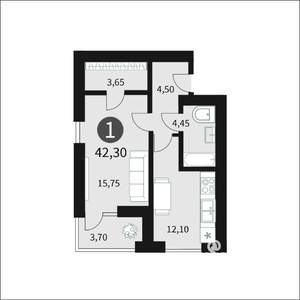 1-к квартира, вторичка, 42м2, 3/6 этаж