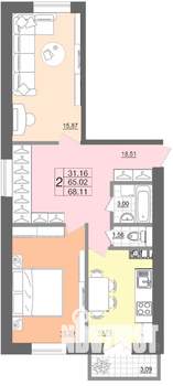 2-к квартира, строящийся дом, 68м2, 1/10 этаж