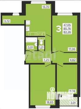 3-к квартира, вторичка, 80м2, 4/10 этаж