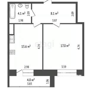 1-к квартира, вторичка, 43м2, 9/10 этаж