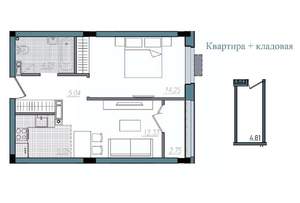 2-к квартира, строящийся дом, 44м2, 13/14 этаж