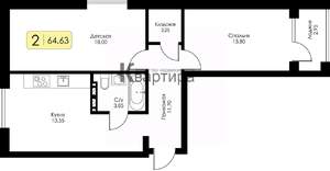 2-к квартира, вторичка, 65м2, 2/5 этаж