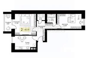 2-к квартира, вторичка, 60м2, 8/10 этаж