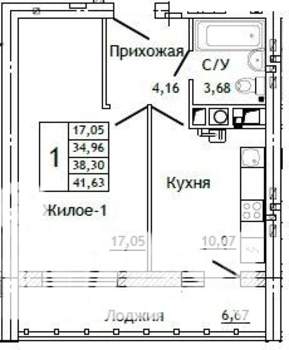 1-к квартира, строящийся дом, 42м2, 10/10 этаж
