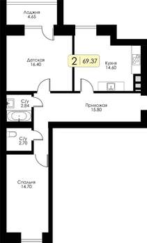 3-к квартира, строящийся дом, 69м2, 10/10 этаж
