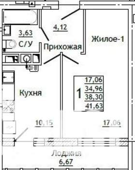1-к квартира, строящийся дом, 42м2, 4/10 этаж