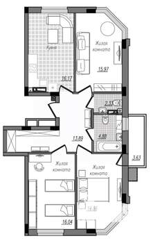 3-к квартира, строящийся дом, 88м2, 2/16 этаж