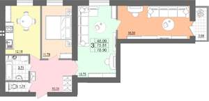 3-к квартира, строящийся дом, 78м2, 2/10 этаж