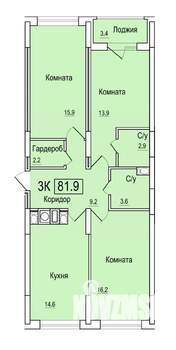 3-к квартира, строящийся дом, 82м2, 2/10 этаж