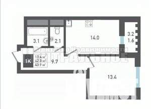1-к квартира, вторичка, 44м2, 2/22 этаж