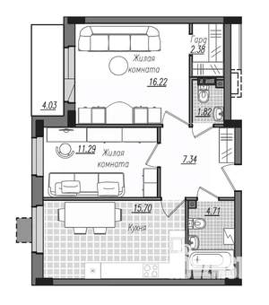 2-к квартира, строящийся дом, 63м2, 11/16 этаж