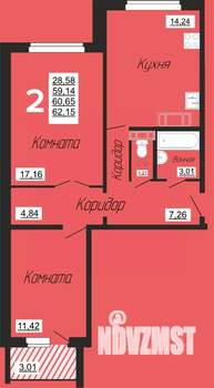2-к квартира, строящийся дом, 62м2, 2/10 этаж