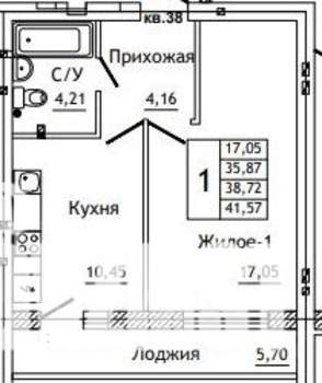 1-к квартира, строящийся дом, 42м2, 2/10 этаж
