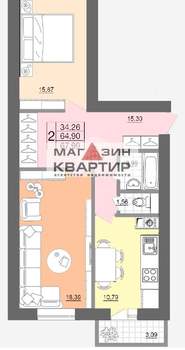 2-к квартира, вторичка, 68м2, 3/5 этаж