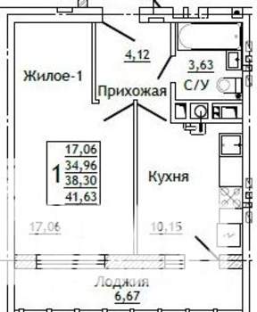 1-к квартира, строящийся дом, 42м2, 3/10 этаж