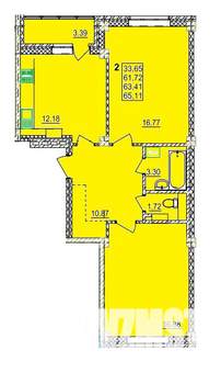2-к квартира, строящийся дом, 63м2, 6/13 этаж