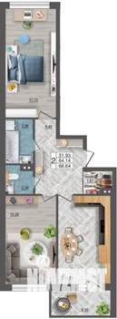 2-к квартира, вторичка, 69м2, 4/18 этаж