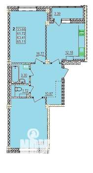 2-к квартира, строящийся дом, 63м2, 6/13 этаж