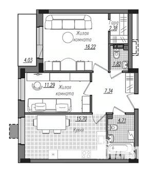 2-к квартира, строящийся дом, 63м2, 6/16 этаж