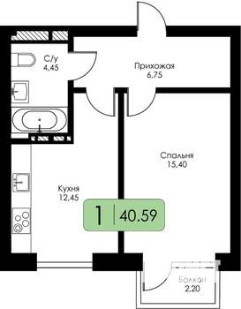 1-к квартира, строящийся дом, 41м2, 2/15 этаж