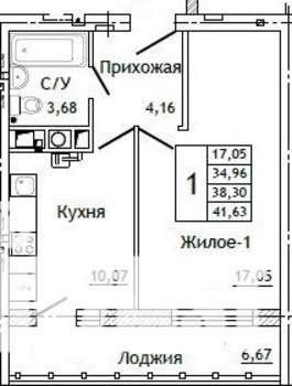 1-к квартира, строящийся дом, 42м2, 10/10 этаж