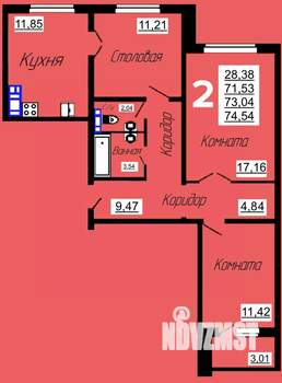 2-к квартира, строящийся дом, 75м2, 5/10 этаж