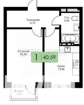 1-к квартира, вторичка, 41м2, 2/6 этаж