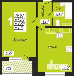 1-к квартира, строящийся дом, 45м2, 6/10 этаж