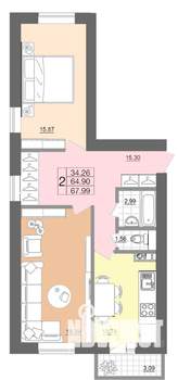 2-к квартира, строящийся дом, 68м2, 1/7 этаж