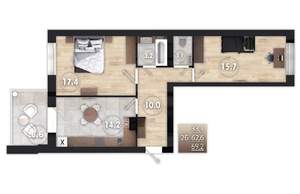 2-к квартира, вторичка, 69м2, 1/4 этаж