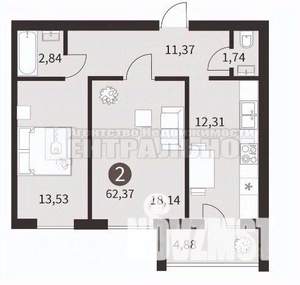 2-к квартира, вторичка, 62м2, 8/10 этаж