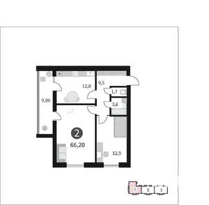 2-к квартира, вторичка, 66м2, 4/10 этаж