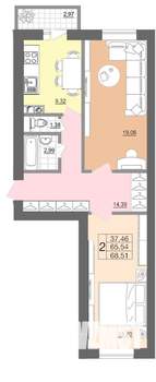 2-к квартира, строящийся дом, 69м2, 5/7 этаж