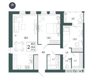 2-к квартира, строящийся дом, 78м2, 11/16 этаж