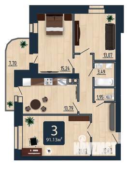 3-к квартира, строящийся дом, 91м2, 2/9 этаж