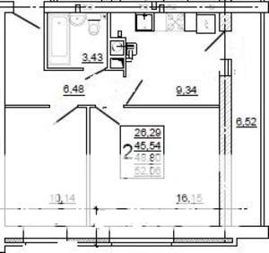 2-к квартира, вторичка, 53м2, 1/10 этаж