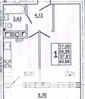 1-к квартира, вторичка, 41м2, 8/10 этаж
