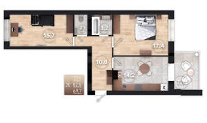 2-к квартира, вторичка, 70м2, 4/4 этаж