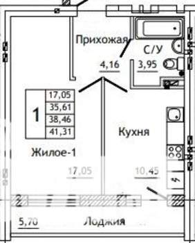 1-к квартира, строящийся дом, 41м2, 10/10 этаж