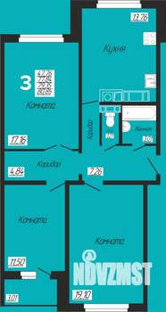 3-к квартира, строящийся дом, 81м2, 2/10 этаж