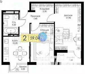 2-к квартира, вторичка, 59м2, 14/15 этаж