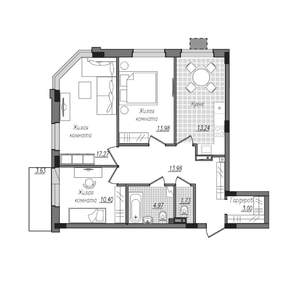 3-к квартира, строящийся дом, 82м2, 2/16 этаж