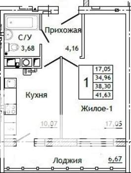 1-к квартира, строящийся дом, 42м2, 4/10 этаж