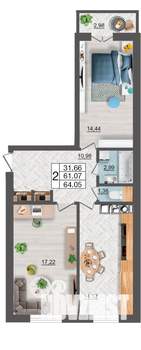 2-к квартира, строящийся дом, 64м2, 10/10 этаж