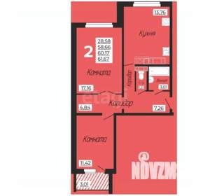 2-к квартира, вторичка, 57м2, 6/10 этаж