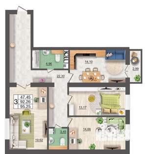 3-к квартира, строящийся дом, 95м2, 6/10 этаж