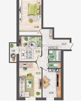 3-к квартира, вторичка, 75м2, 7/10 этаж