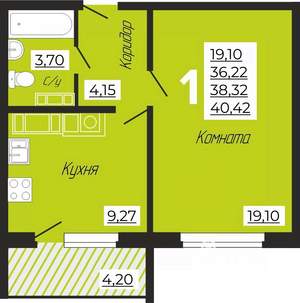 1-к квартира, строящийся дом, 40м2, 5/10 этаж